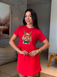 T-SHIRT DTF CACHORRO DE RENA - VERMELHO