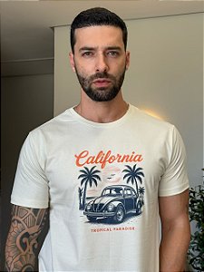 CAMISETA MASCULINA DTF CALIFORNIA TROPICAL PARADISE - BEGE NATURAL