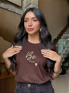 T-SHIRT DTF BE POSITIVE - MARROM EXPRESSO