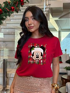 T-SHIRT DTF MICKEY NATAL XADREZ - VERMELHO