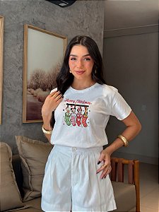 T-SHIRT DTF TURMA DO MICKEY MEIAS NATALINAS - BRANCO