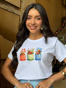 T-SHIRT DTF VASINHOS COM BICHINHOS - BRANCO