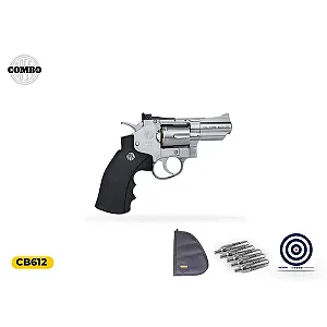 Revolver de Pressão CO2 Rossi Niquelado 2 Polegadas 4,5 mm + Capa + Cápsula de Co2 + Alvo