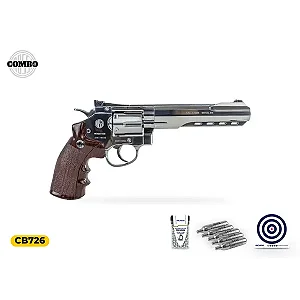 Revolver de Pressão CO2 Rossi Niquelado 6 Polegadas 4,5 mm + Cápsula de Co2 + Esfera + Alvo