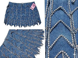 Saia jeans feminina com strass tam. 36
