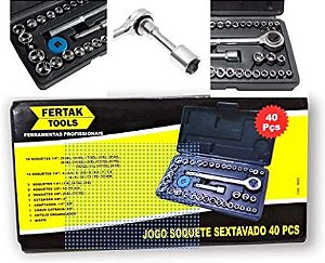 JOGO SOQUETE SEXT 40 PEÇAS - C/ CHAVE CATRACA - Fertak