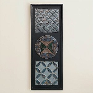 Painel Azulejos em cerâmica artesanal sobre madeira 24 X 64 cms
