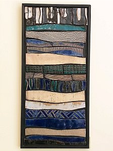 Painel Fractal em cerâmica artesanal sobre madeira 29,5 X 62 cms