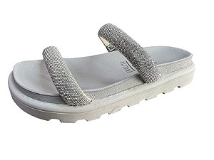 Sandália Feminina Flatform Vizzano 6459.100 – Cinza com Pedrarias Brilhantes