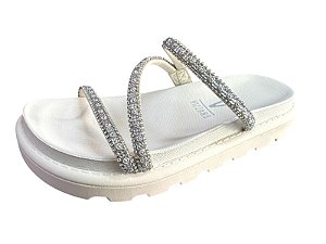 Sandália Feminina Papete Vizzano 6459.118 – Branco com Pedrarias Brilhantes