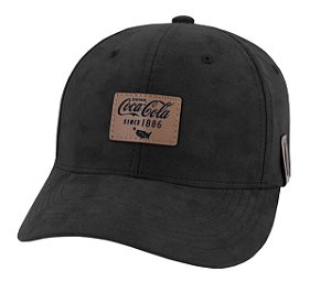 BONE COCA COLA ETIQUE COURO FRONTAL SUEDE U PRETO