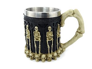 Caneca Esqueleto Humano 400ml Copo Decorativo Com Alça em Metal e Resina Preto