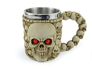 Caneca Caveira De Olho Vermelho Com Alça 400ml Copo Decorativo De Metal e Resina