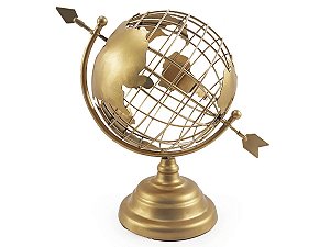 Globo Terrestre Decorativo Enfeite de Mesa Metal 29x18 cm Dourado