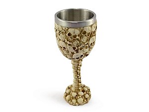 Cálice Taça Crânios Caveira Skull Aço Inox Resina Relevo Decorativo Rock Colecionável Vinho Coquetel