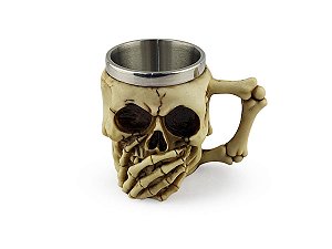 Caneca Decorativa Caveira Não Fale Chopp Cerveja 450ml Colecionável Metal e Resina