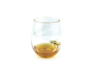 Copo de Vidro Resistente Redondo 430ML Com Bala de Metal Alojada Para Whisky Vodka Suco