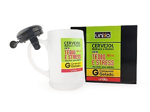 Copo Caneca Para Chopp Cerveja de Vidro 400ML Personalizado Campainha Cervejol Contra Tédio e Stress