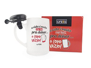 Copo Caneca Para Chopp Cerveja de Vidro 400ML Personalizado com Campainha A Vida é Muito Curta