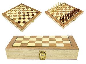Jogo de Xadrez Damas e Gamão Dobrável em madeira 2 em 1 Grande Hoyle Games Tabuleiro 35 x 35 CM