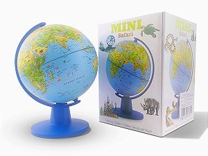 Globo Terrestre Mini Safari Animais Ilustrados Pontos Turísticos dos Países 16 CM Azul Tecnodidattica