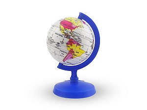 Globo Terrestre 16cm Baby Azul Royal Base e Haste em Plástico Mapa Mundi Nome de Países e Oceanos