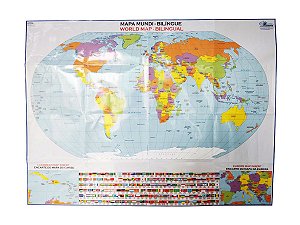 Mapa Mundi Bilíngue Político Escolar Divisão De Países e Capitais 120x90cm Edição Atualizada