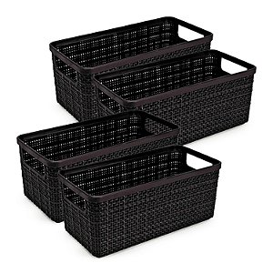 Cesto Organizador Juta Alongada Rattan de Plástico Resistente Capacidade 3,7 Litros 4 Unidades