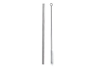 Kit Canudo Reto Inox Para Milksake e Escova 12mm x 26,5cm