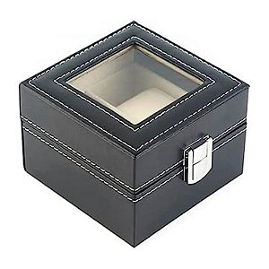 Estojo Para 2 Relógios Com Vidro Preto Com Interno Aveludado Gelo Caixa Maleta Porta Relógio