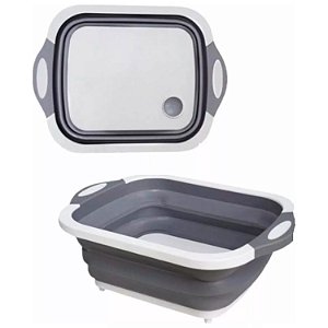 Tábua de Corte Bowl Multiuso Dobrável 3 em 1 Armazene Lave e Escorra Legumes