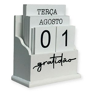 Calendário Permanente Decorativo de Mesa Elegante Suporte e Bloquinhos em Madeira