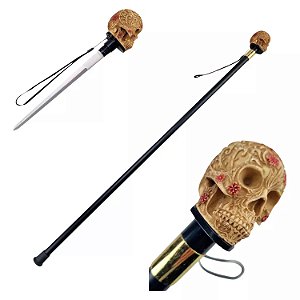 Bengala De Luxo Passeio Adaga Oculta Sem Corte Empunhadura Cabeça Caveira