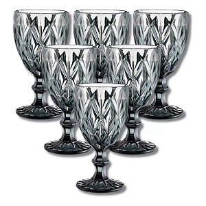 Conjunto de Taças Kit 6 Peças Modelo Diamond 320ML Cristal Fumê Para Suco Água Mesa Posta