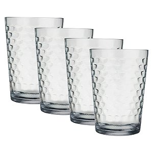 Jogo de Copos de Vidro Montana c/ 4 Unidades Quadriculado 210ML Elegante Dia a Dia