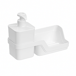 Conjunto Dispenser Pump Porta Detergente C/ Bandeja Para Esponja Organizador de Pia Cozinha