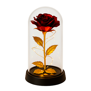 Enfeite decorativo Modelo Cúpula de Vidro e Base em madeira Rosa Dourada Permanente