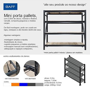 MINI PORTA PALLETS - 4 NÍVEIS PLANO MADEIRA