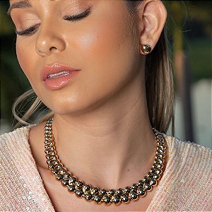 Conjunto luxo de brinco e colar dourado banho em ouro 18k