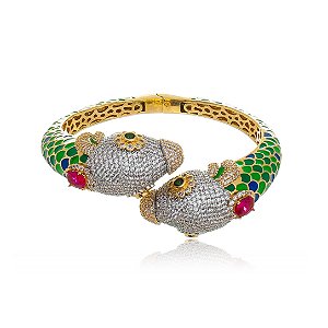 Bracelete luxo esmaltado cravejado de zircônia banho em ouro 18k