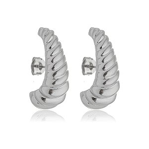 Brinco ear hook liso banho em rodio branco
