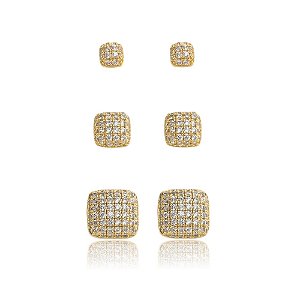 Brinco de trio de zirconia banho em ouro 18k