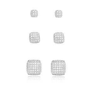Brinco de trio de zirconia banho em rodio branco