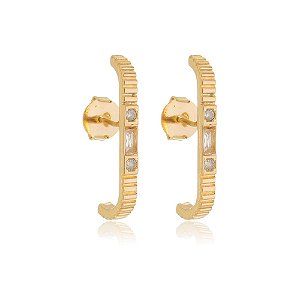 Brinco ear hook de zirconia banho em ouro 18k
