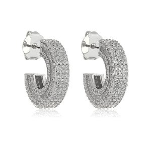 Brinco de argola de zirconia banho em rodio branco