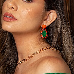 Brinco luxo esmaltado banho em ouro 18k