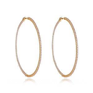 Brinco de argola de zirconia banho em ouro 18k