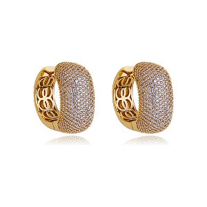 Brinco de argola de zirconia banho em ouro 18k