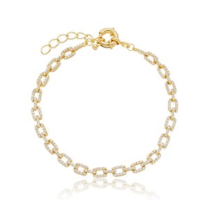 Pulseira de corrente de zirconia banho em ouro 18k
