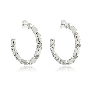 Brinco de argola liso banho em rodio branco